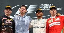 Max Verstappen, Lewis Hamilton i Kimi Raikkonen wsplnie na podium jednego z wycigw sezonu 2016