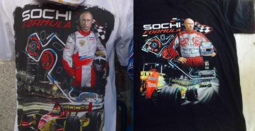 Putin jako kierowca F1 na koszulkach promocyjnych GP Rosji