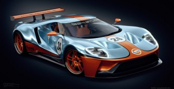 Wyścigowy Ford GT ubrany w barwy Gulf - wizualizacja