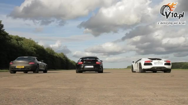 Lamborghini Aventador vs 911 GT2 RS vs SLS AMG