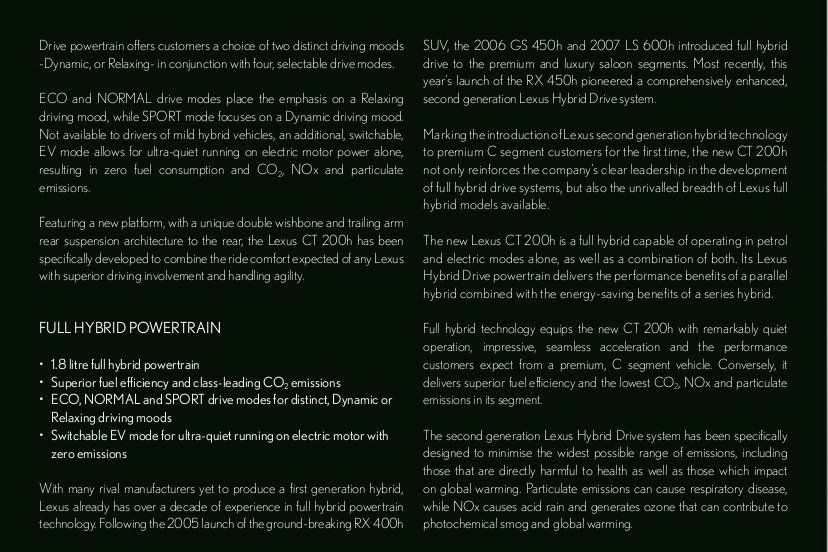 Nowy Lexus CT 200h 2010 - oficjalna broszura
